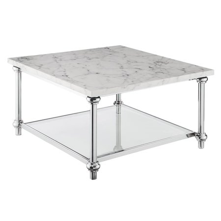 CONVENIENCE CONCEPTS 32 x 32 x 18 in. Roman II Square Coffee Table, Faux White Marble & Chrome HI2540128